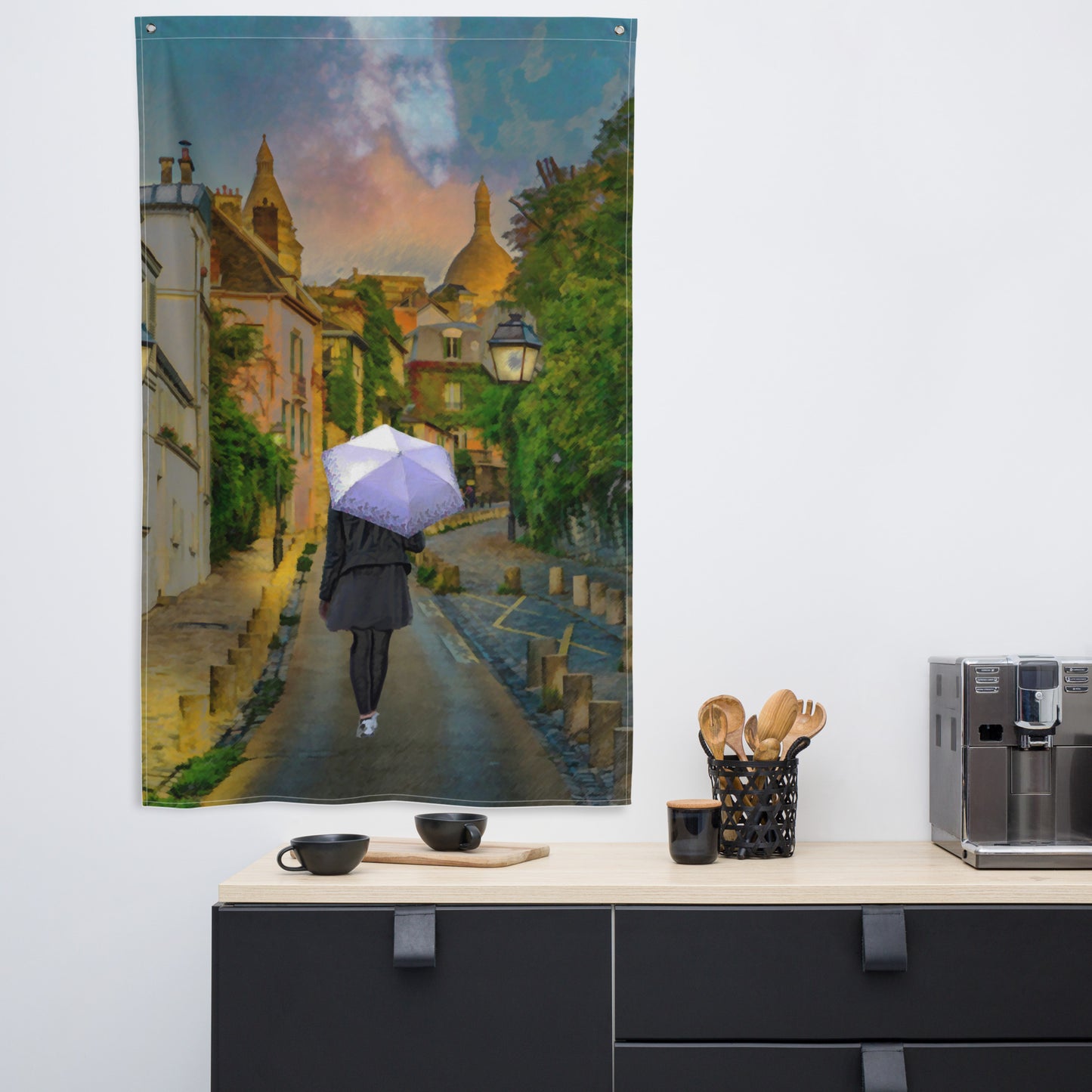 Paris Street Walk Painting Flag Tapestry