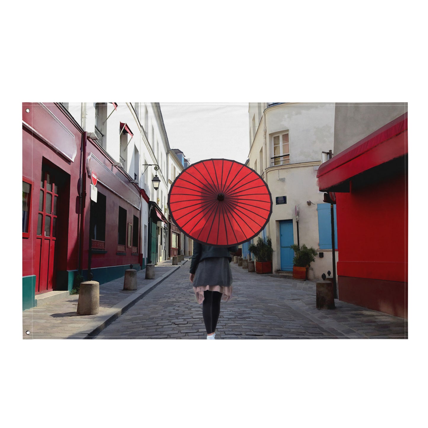 Women Red Umbrella Painting Flag Tapestry