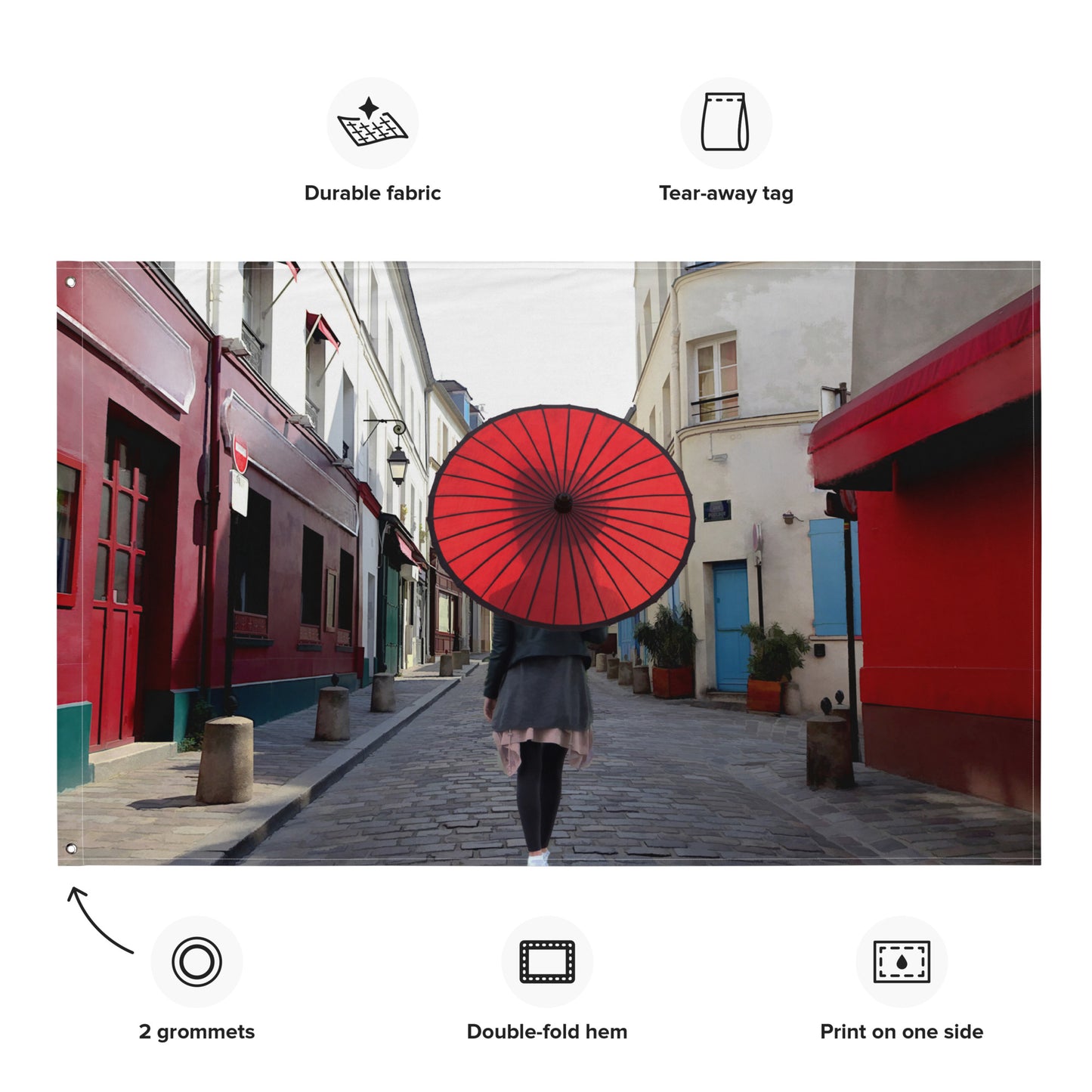 Women Red Umbrella Painting Flag Tapestry