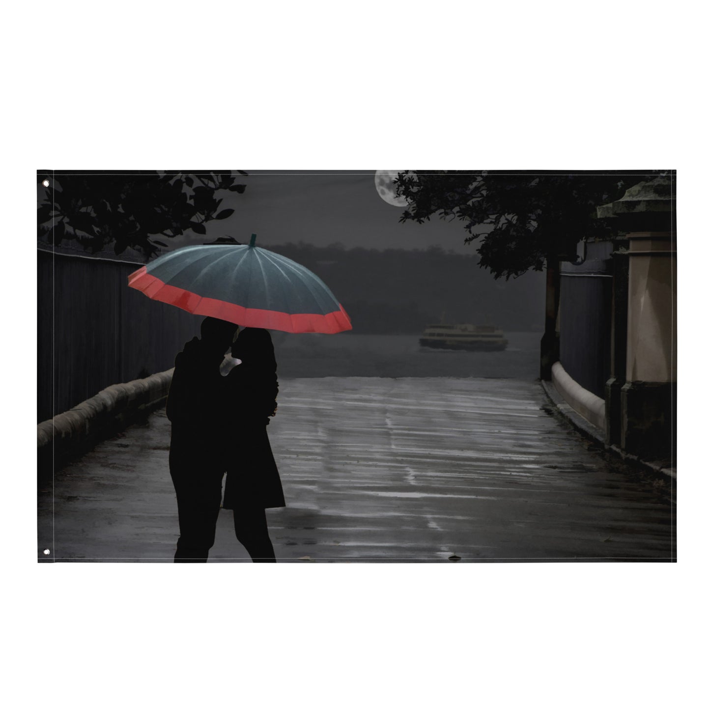 Grey Couple Umbrella Painting Flag Tapestry