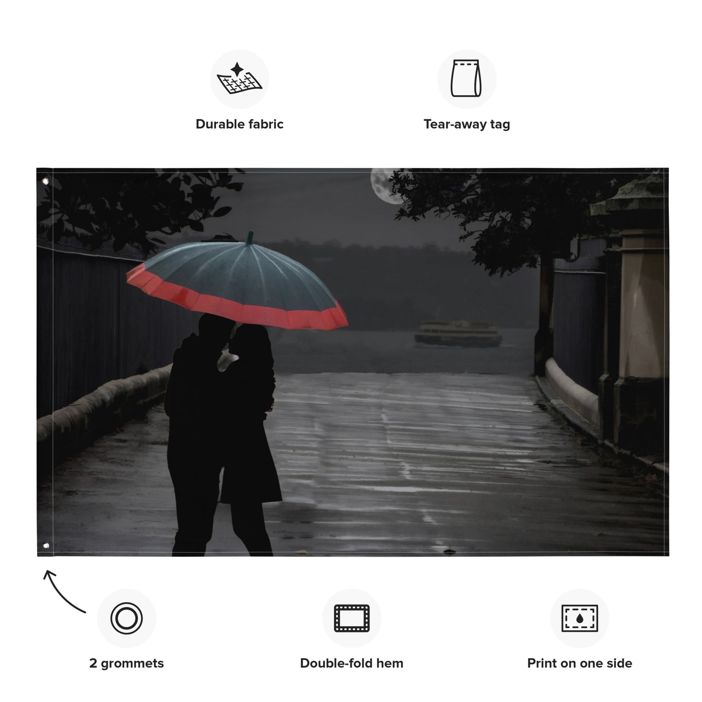Grey Couple Umbrella Painting Flag Tapestry