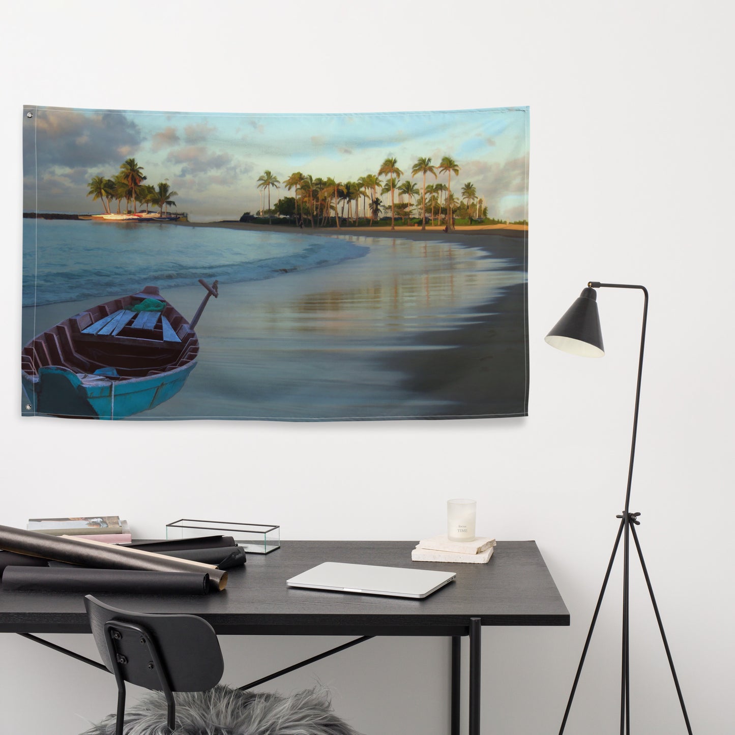 Beach Trees Painting Flag Tapestry