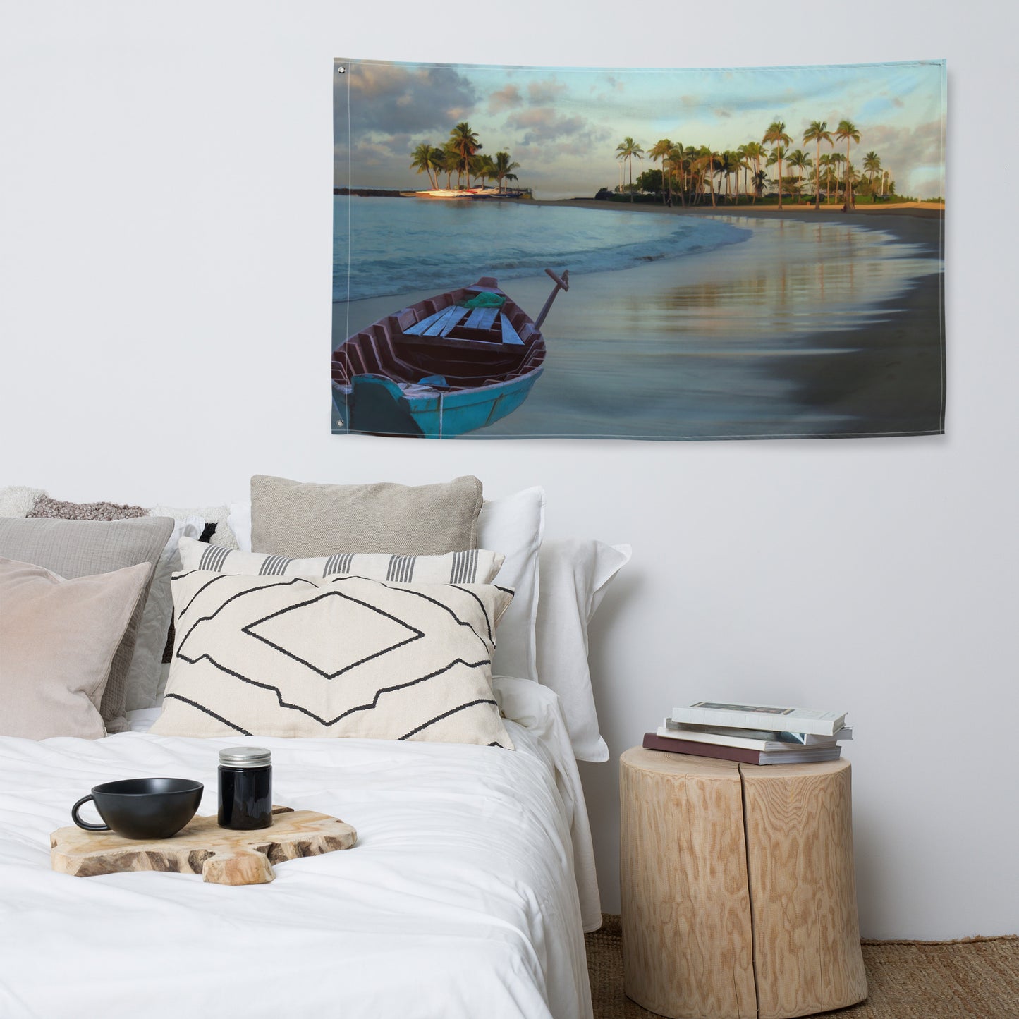 Beach Trees Painting Flag Tapestry