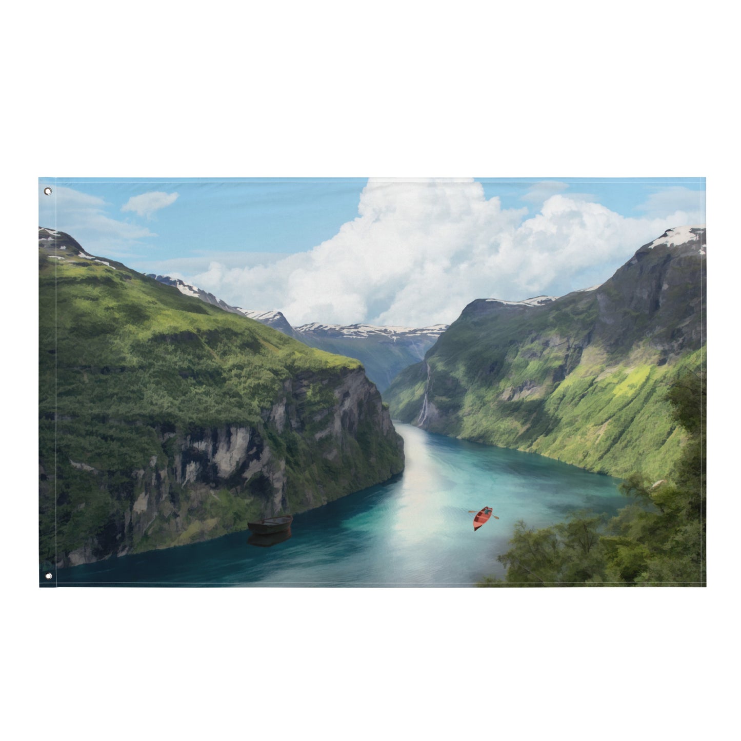 Mountain River Painting Flag Tapestry