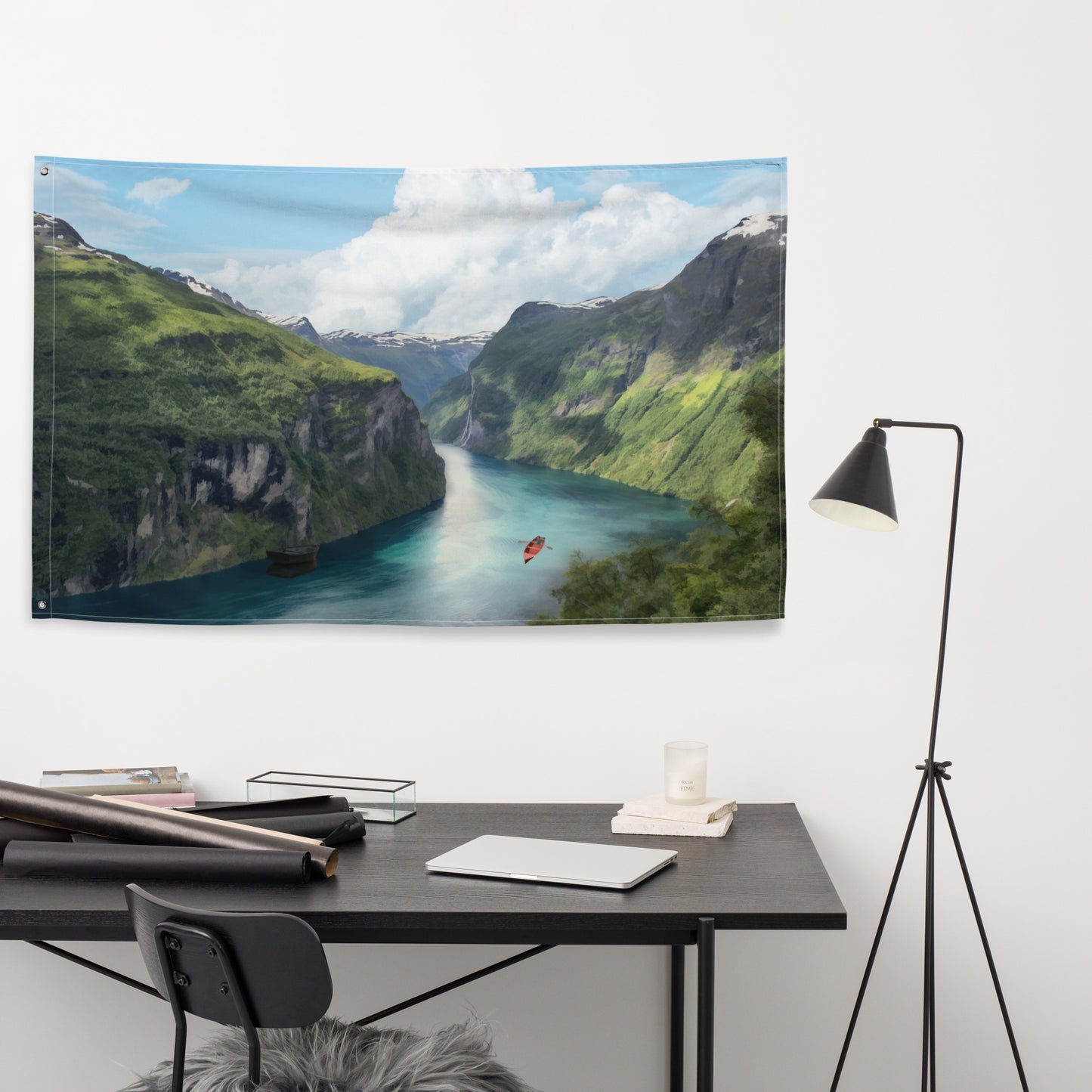Mountain River Painting Flag Tapestry