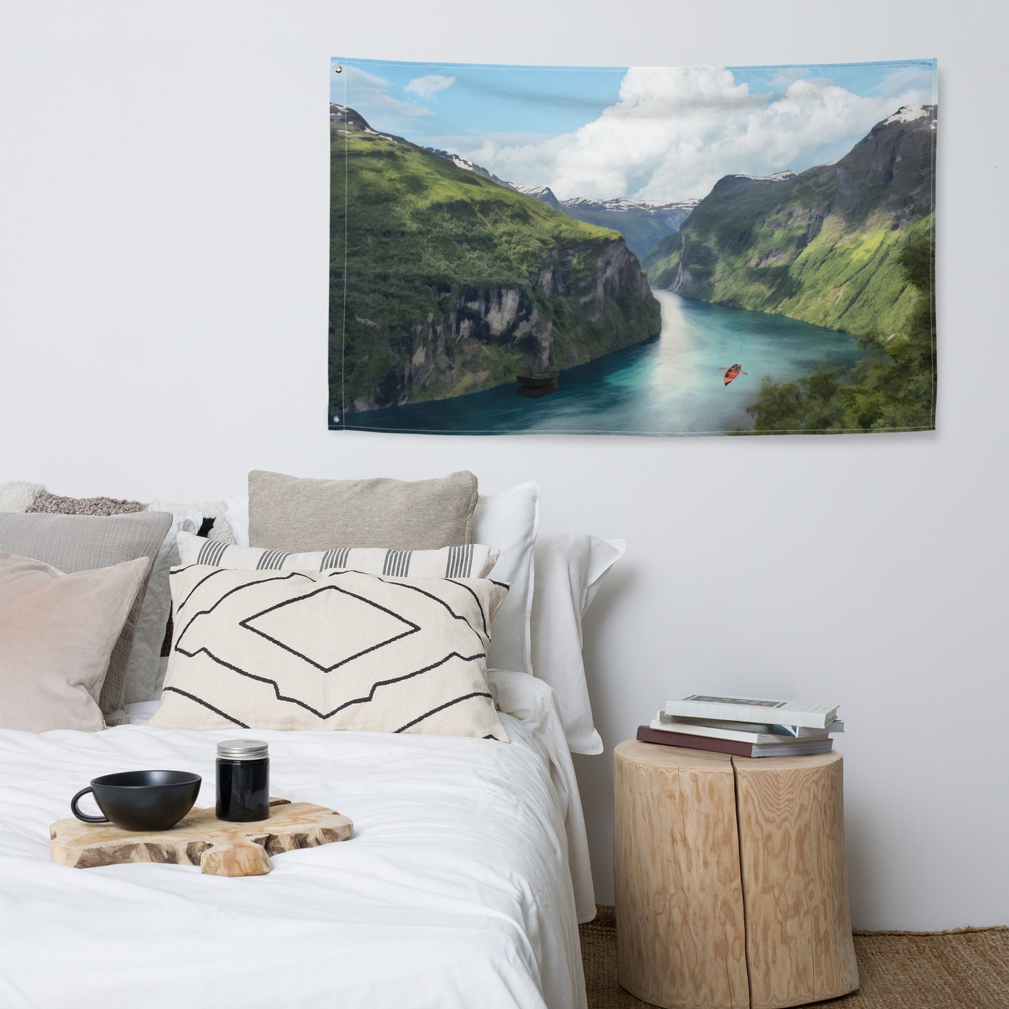 Mountain River Painting Flag Tapestry