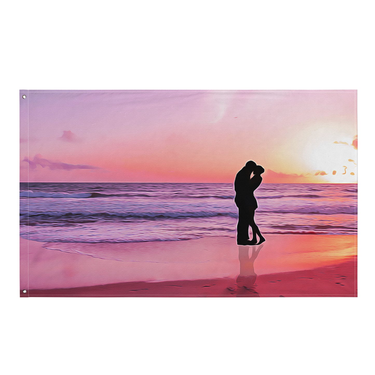 Kiss on Beach Ocean Painting Flag Tapestry