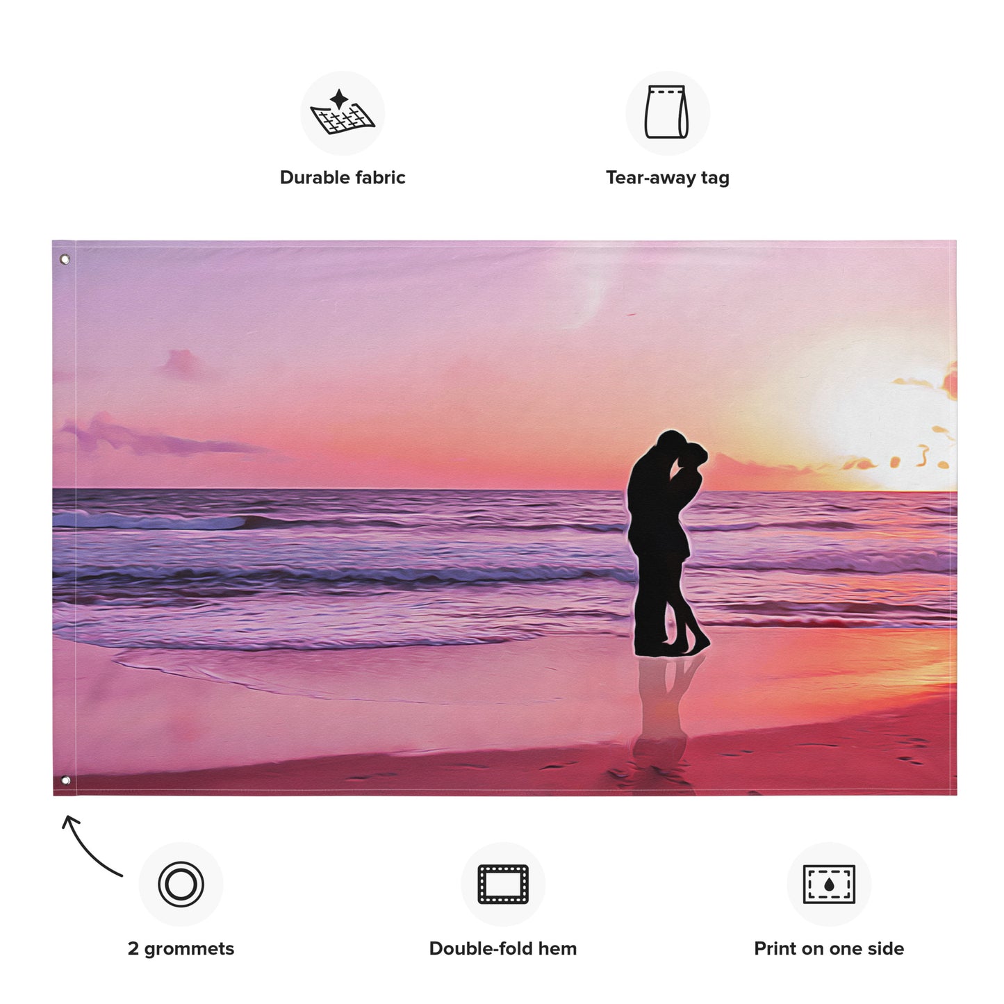 Kiss on Beach Ocean Painting Flag Tapestry