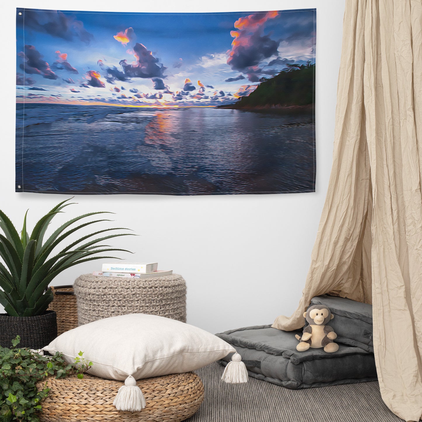 Ocean Clouds Painting Flag Tapestry