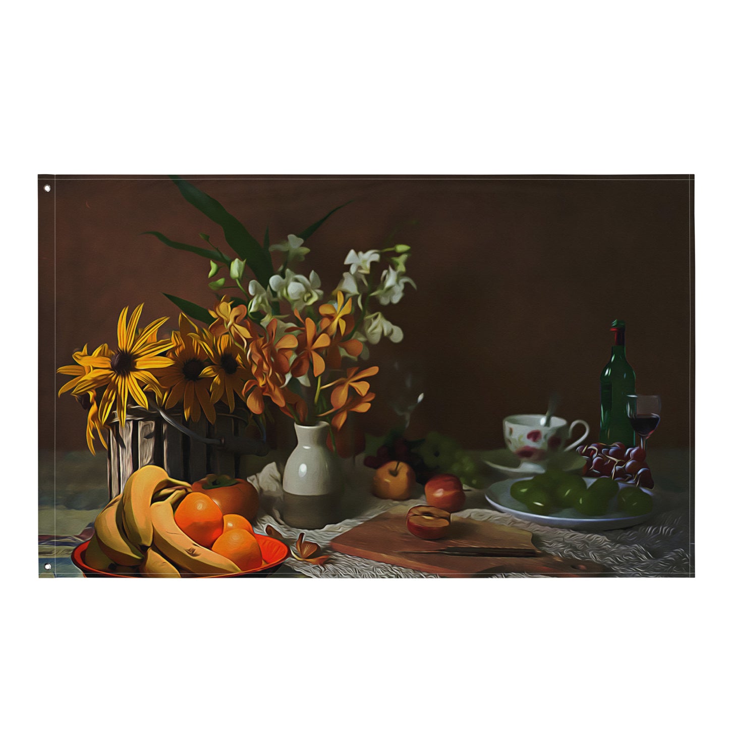 Yellow Flower Still Life Painting Flag Tapestry