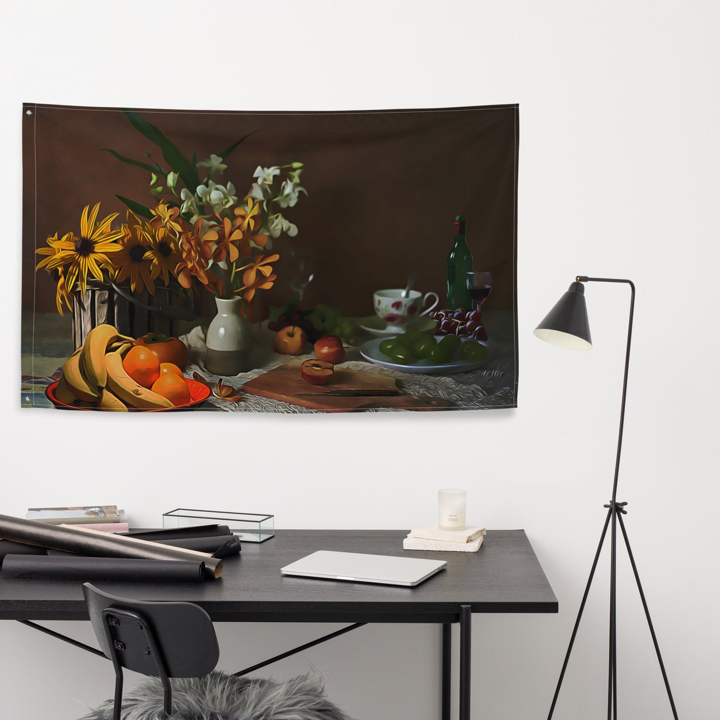 Yellow Flower Still Life Painting Flag Tapestry