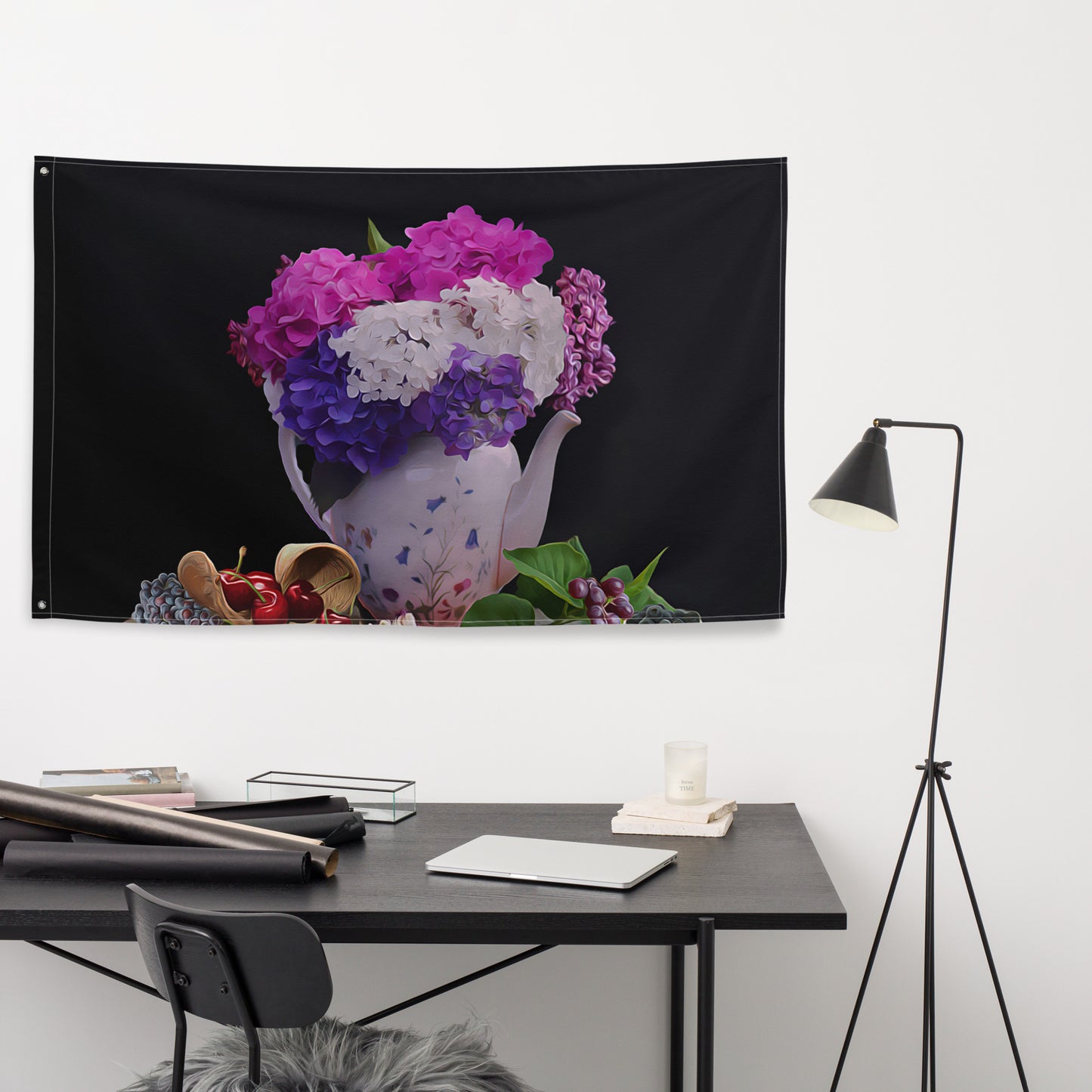 Blue And Pink Still Life Painting Flag Tapestry