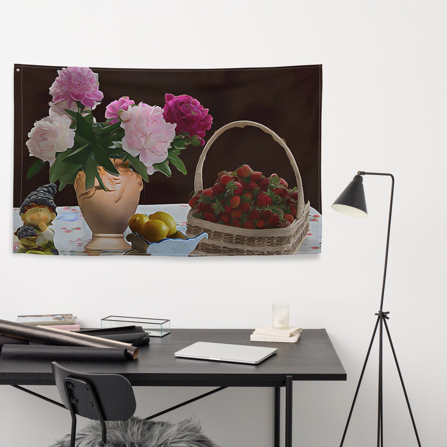 Still Life Strawbery Painting Flag Tapestry
