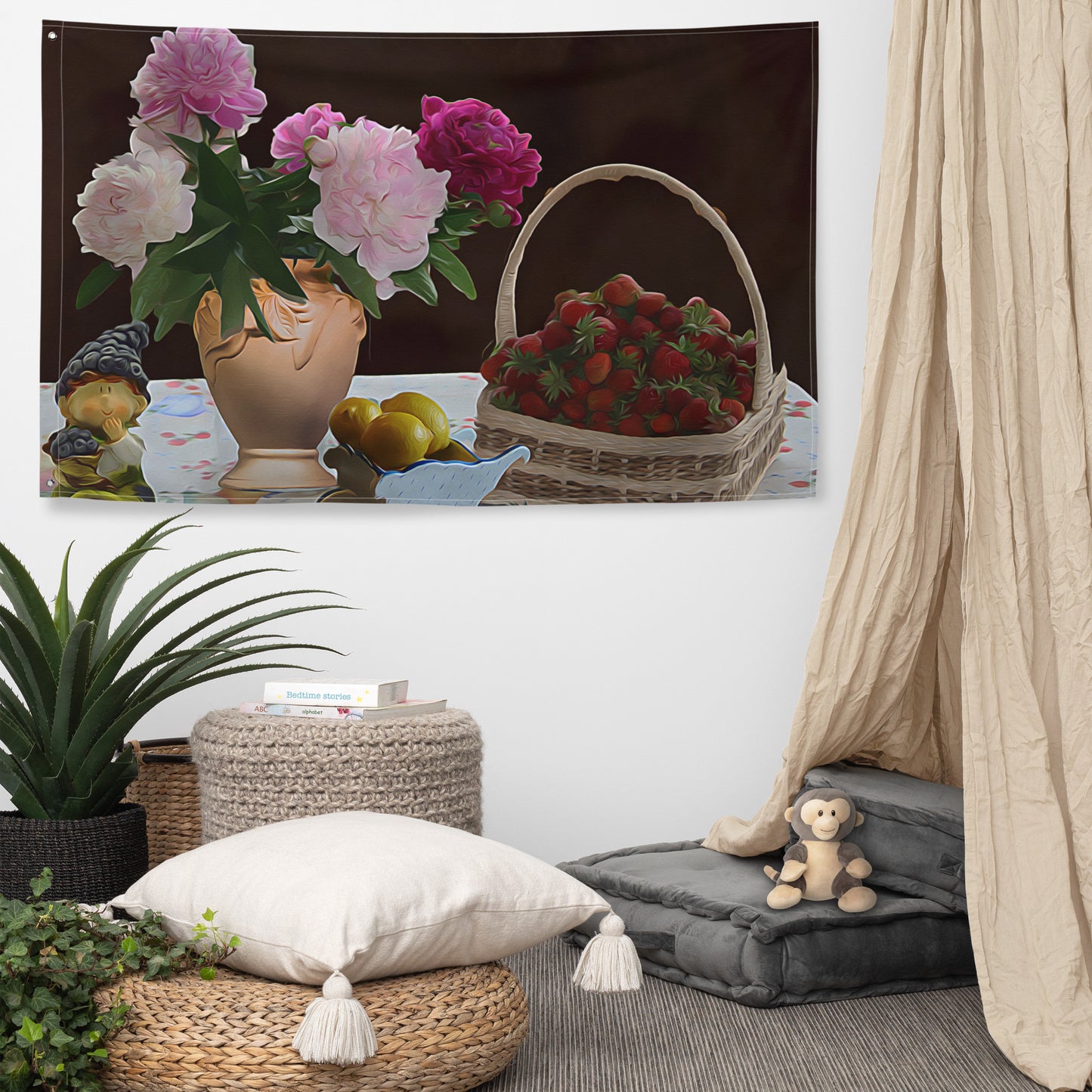 Still Life Strawbery Painting Flag Tapestry