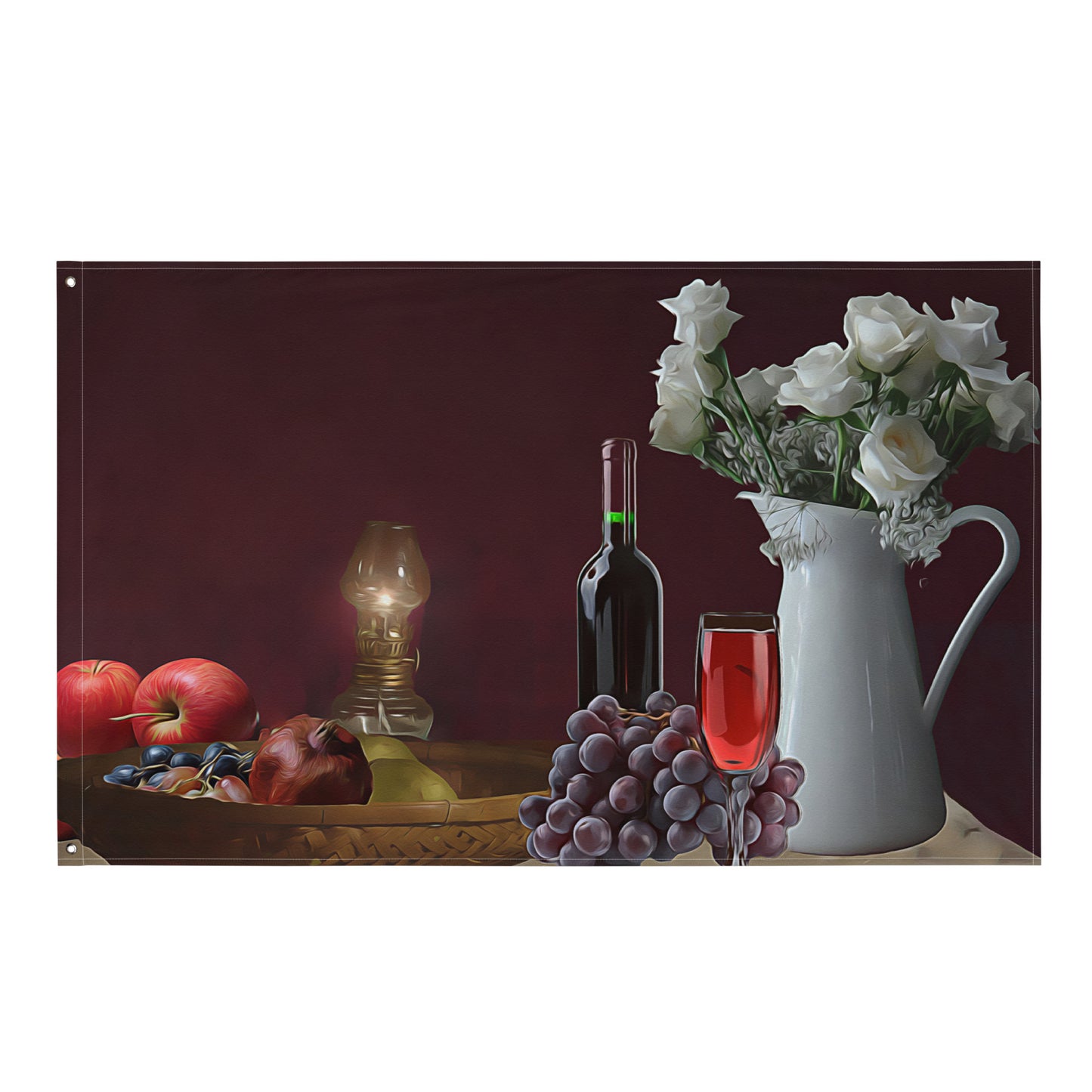 Still Life Wine Painting 4 Flag Tapestry