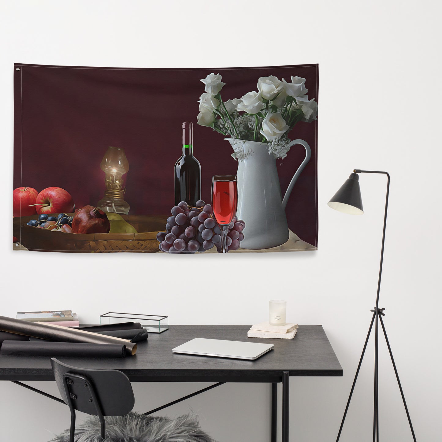 Still Life Wine Painting 4 Flag Tapestry
