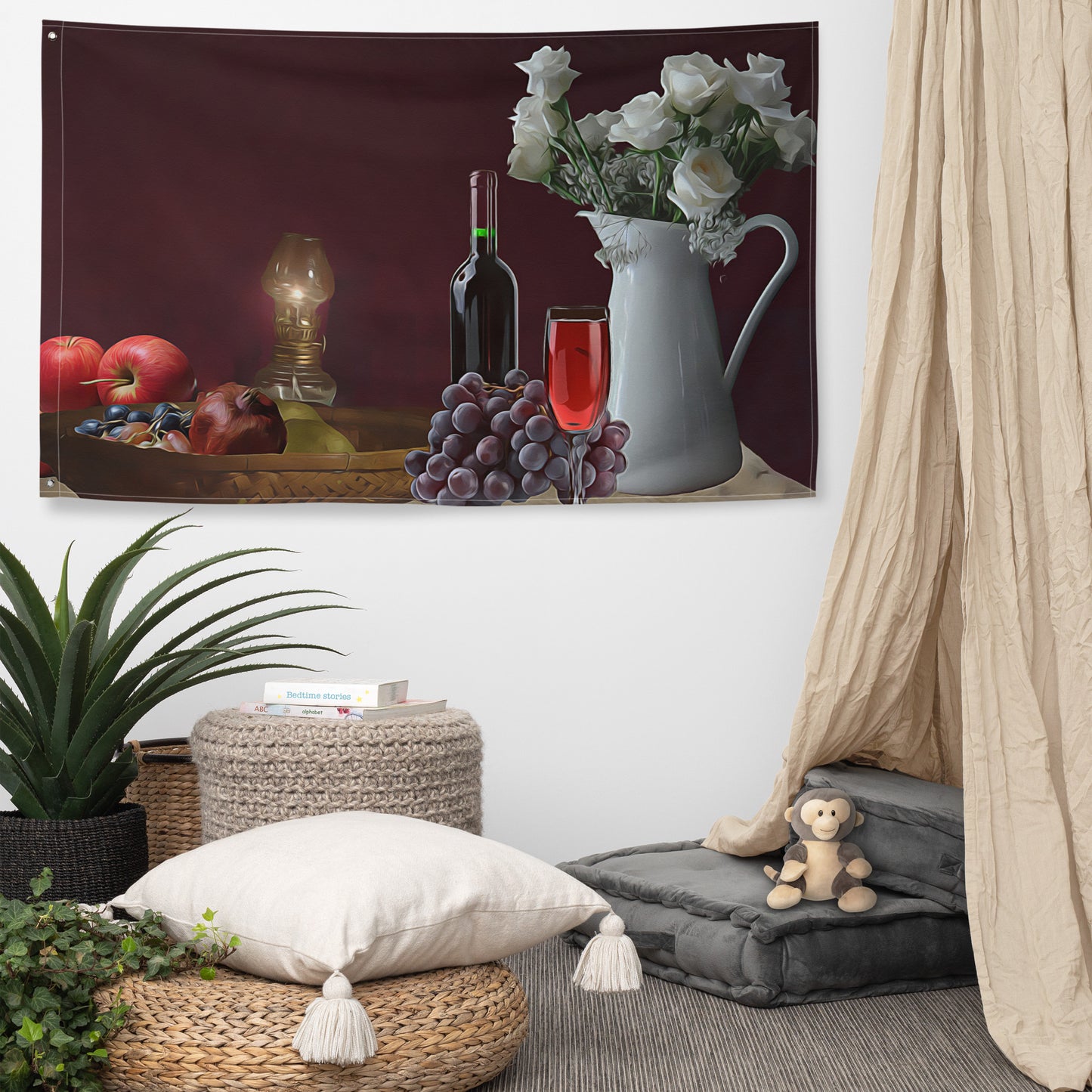 Still Life Wine Painting 4 Flag Tapestry