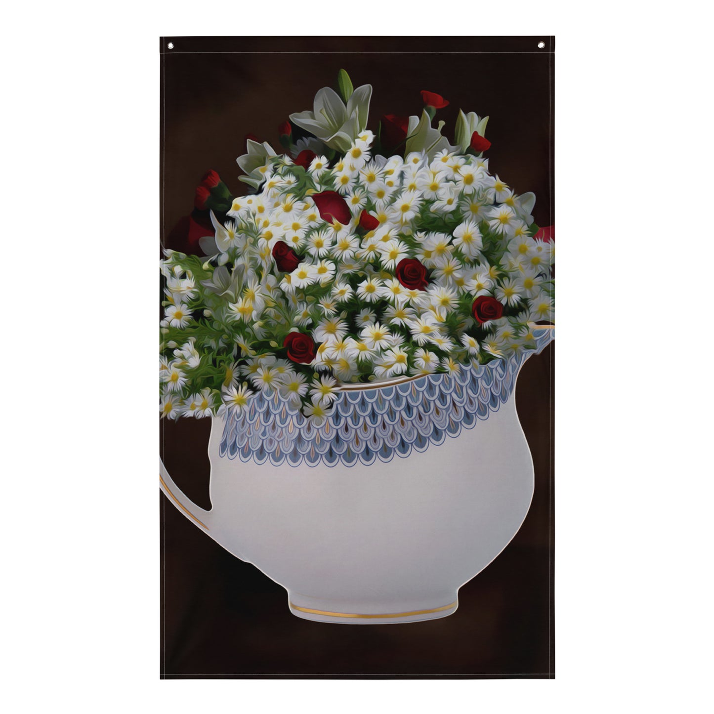 White Yellow Flowers Painting Flag Tapestry