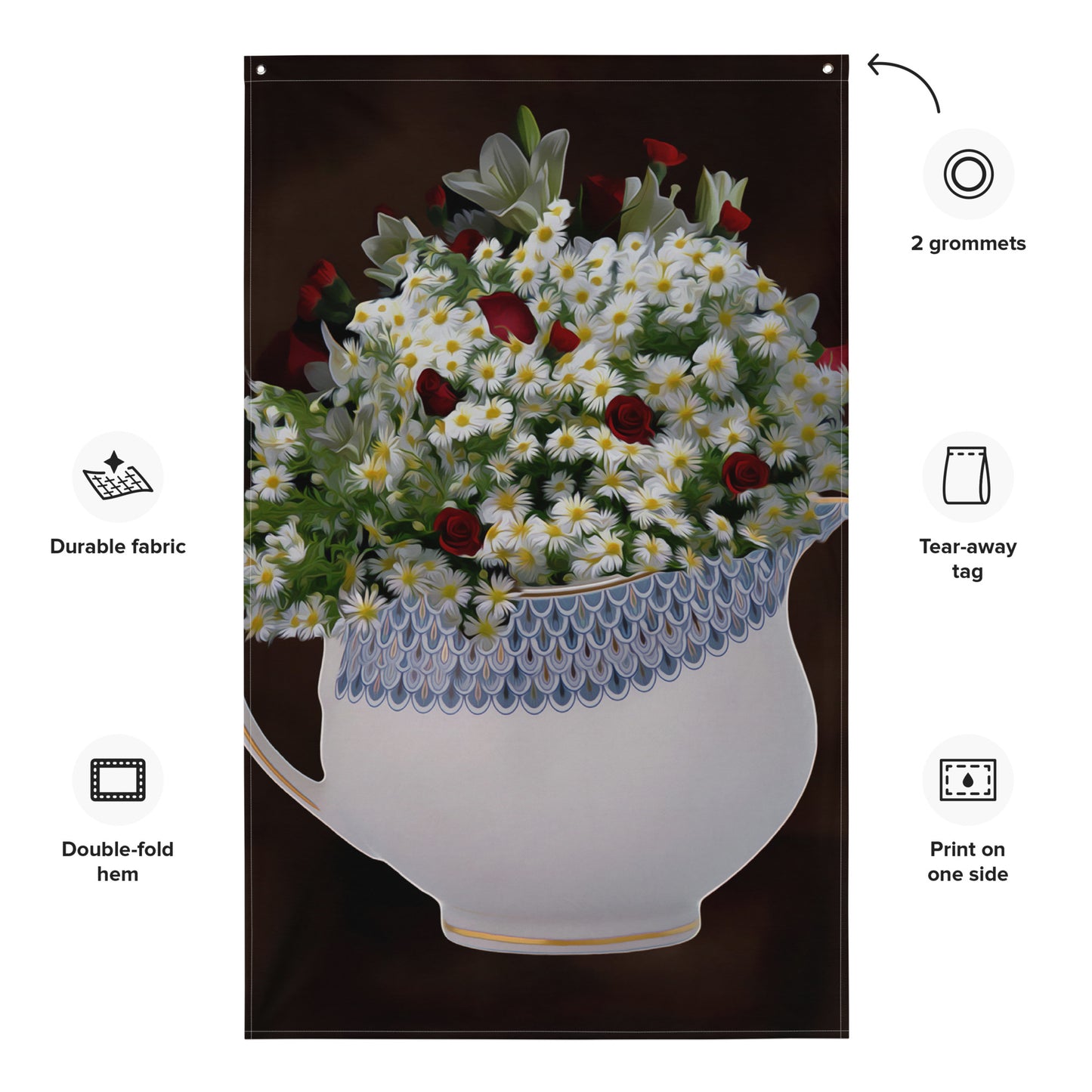 White Yellow Flowers Painting Flag Tapestry