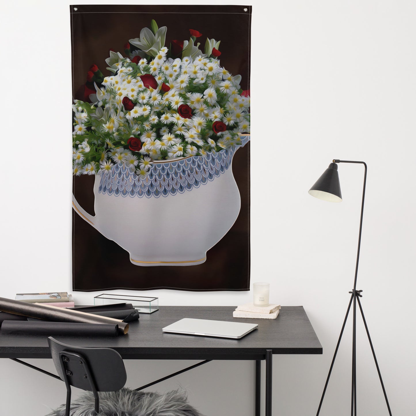 White Yellow Flowers Painting Flag Tapestry