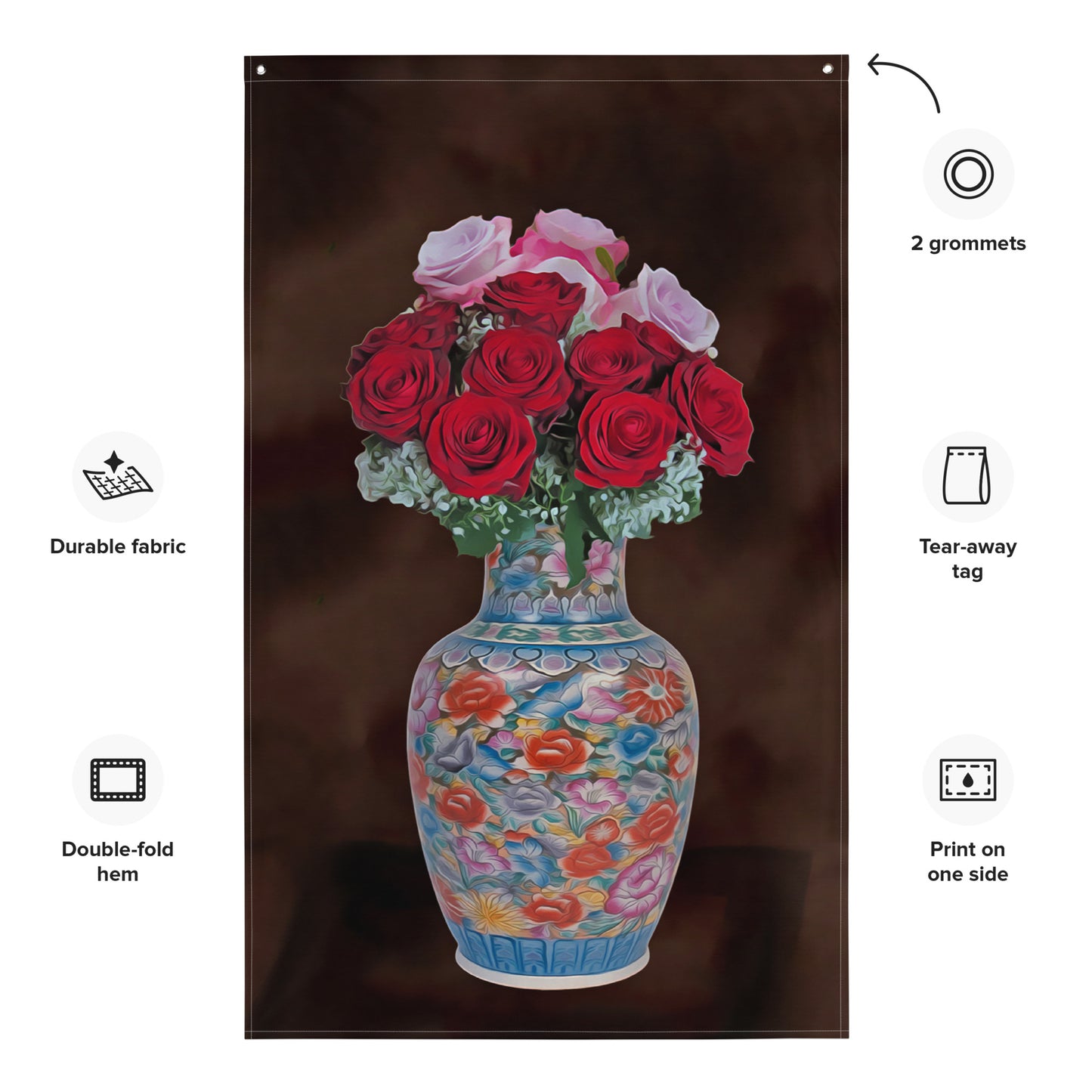 Pink & Red Rose Painting Flag Tapestry