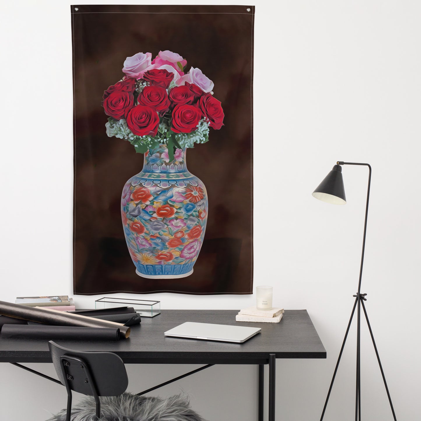 Pink & Red Rose Painting Flag Tapestry