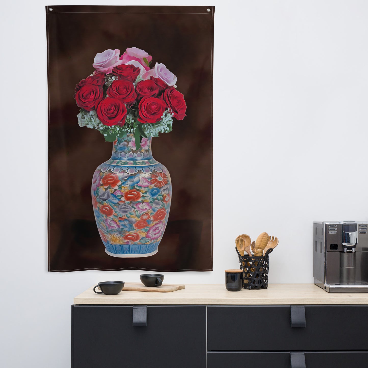 Pink & Red Rose Painting Flag Tapestry