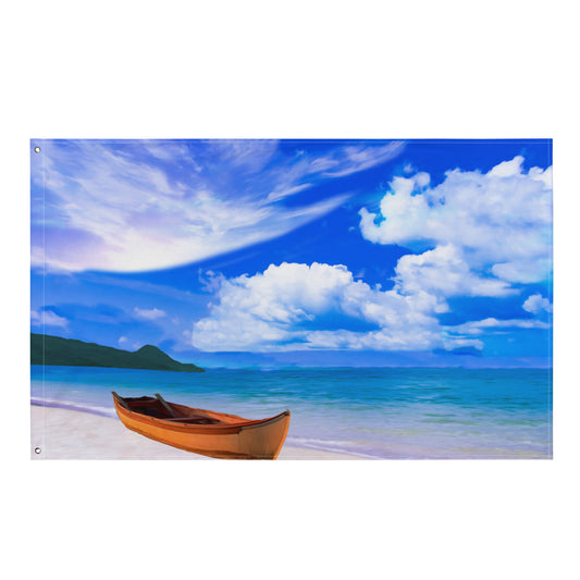 Beach Boat  Painting Flag Tapestry