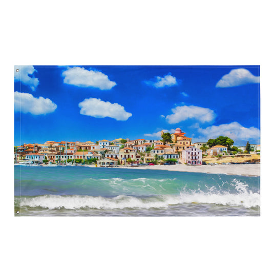 Beach Town Painting Flag Tapestry