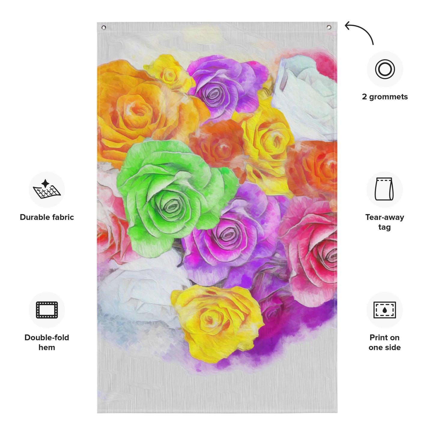 Rainbow Rose Painting Flag Tapestry