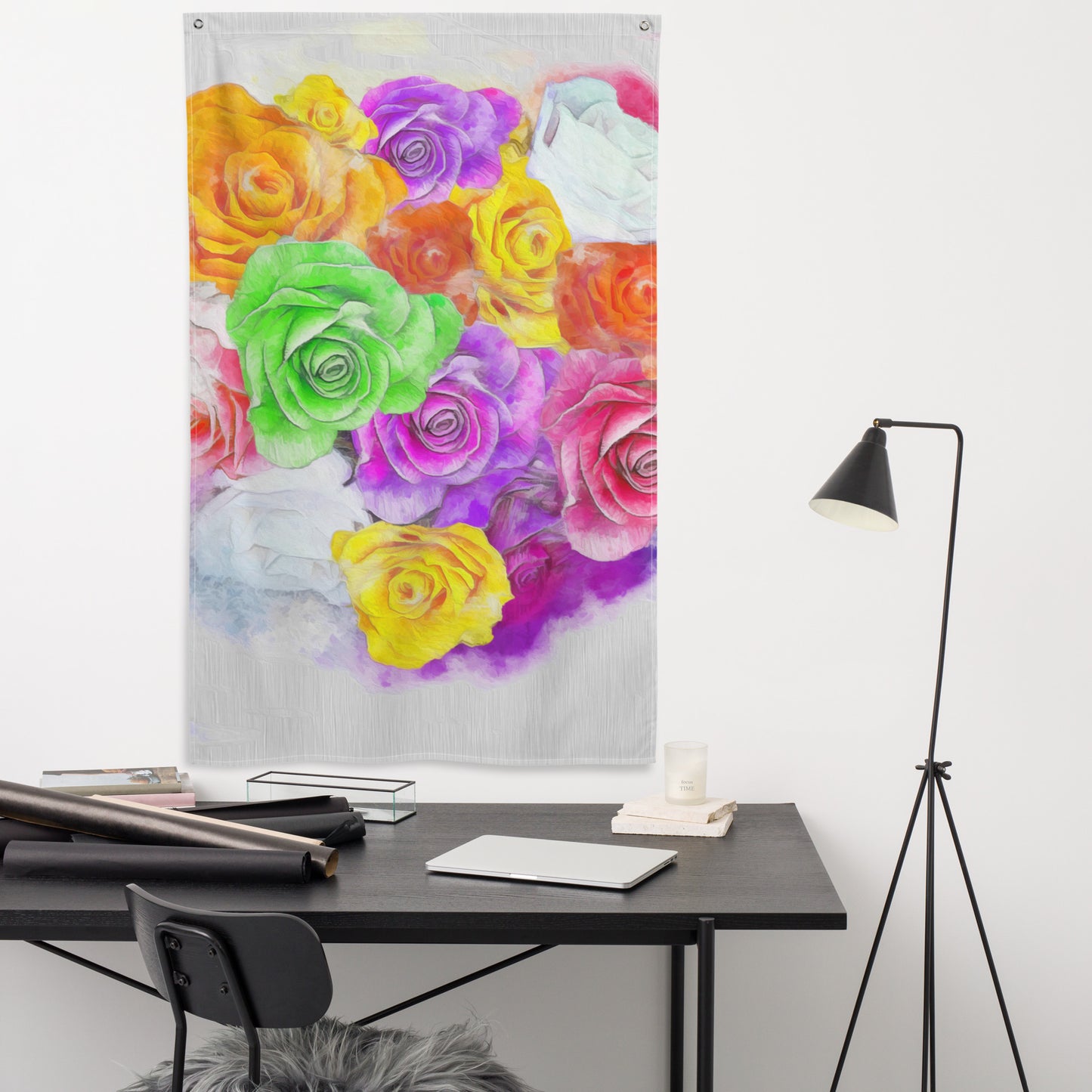 Rainbow Rose Painting Flag Tapestry