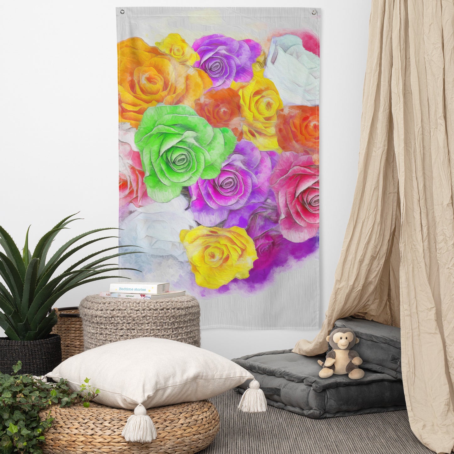Rainbow Rose Painting Flag Tapestry