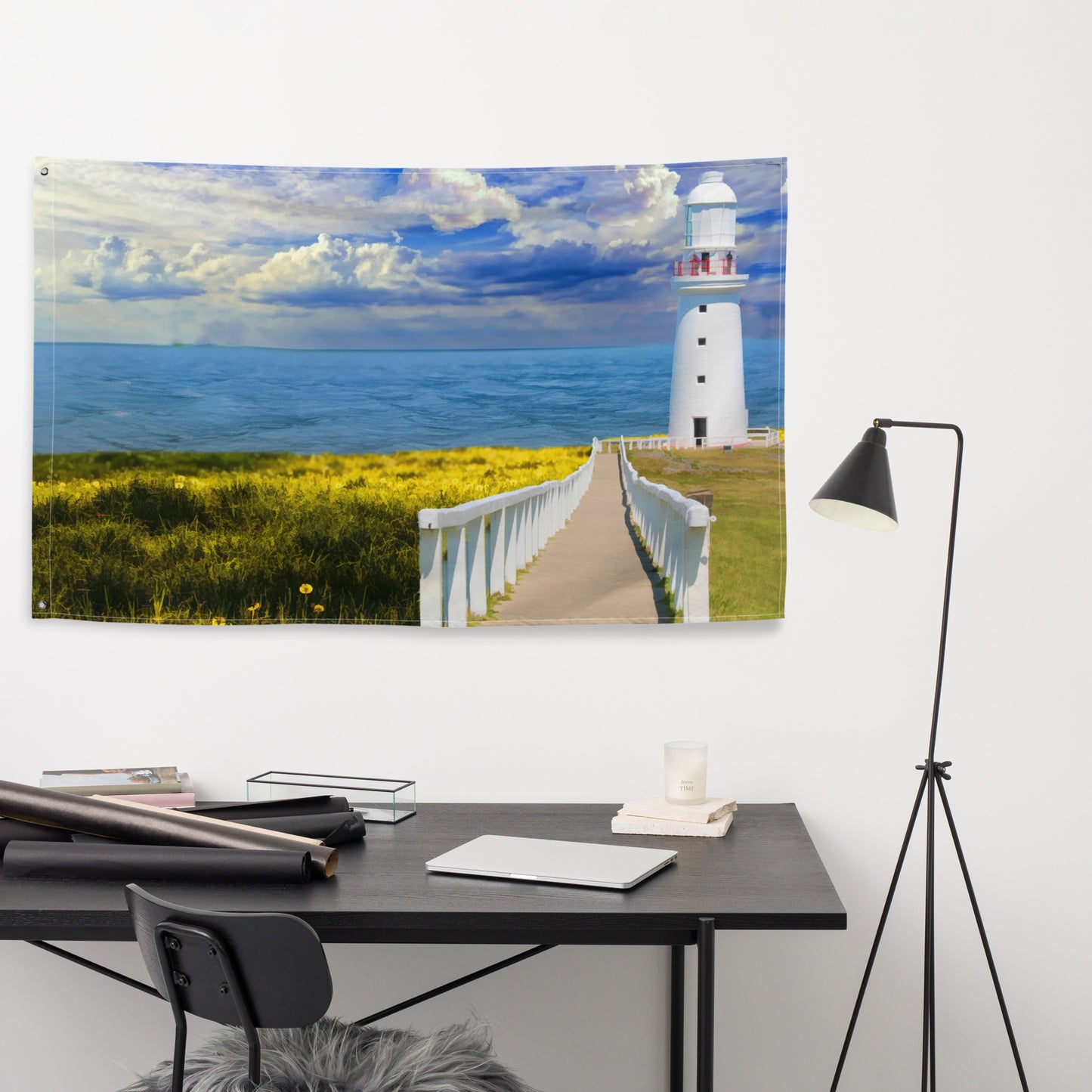 Pathway to lighthouse Painting 3 Flag Tapestry