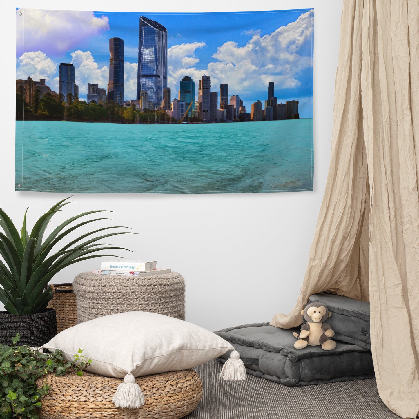 Brisbane Riverside Painting Flag Tapestry