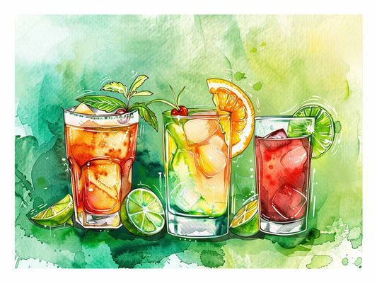 Summar Cocktails watercolor Canvas Art Print