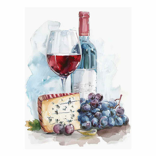 Wine Platter Watercolor Canvas paintng Print