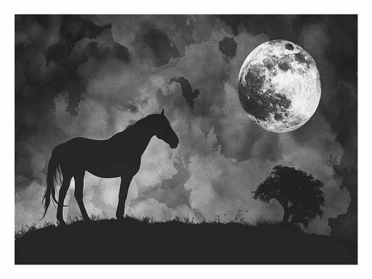 Horse & Moon Canvas Painting Print