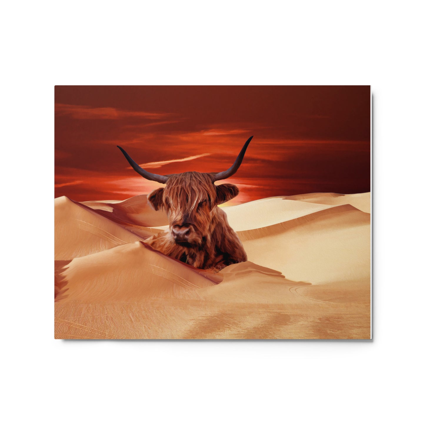 Highland Cow In Desert Metal Print
