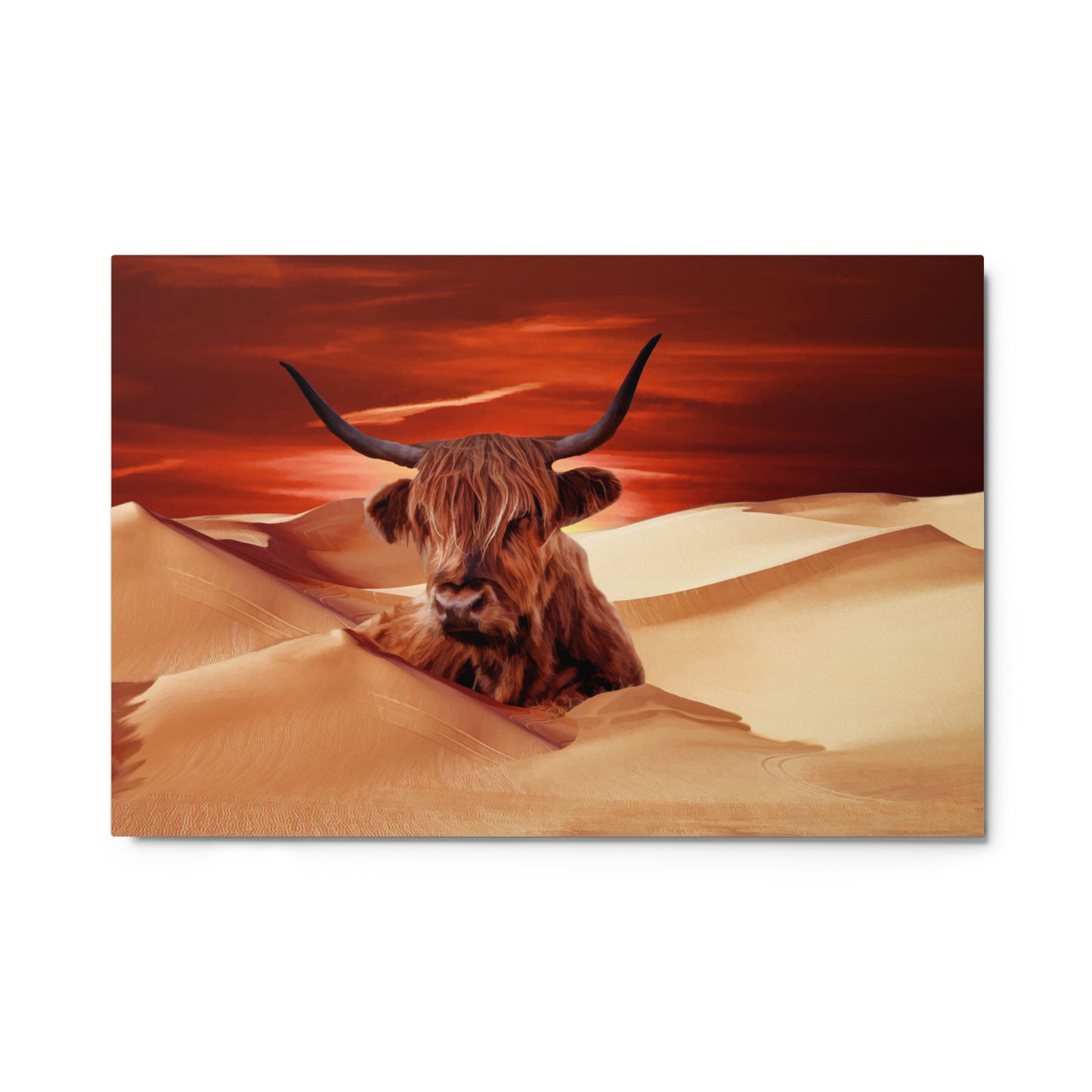 Highland Cow In Desert Metal Print