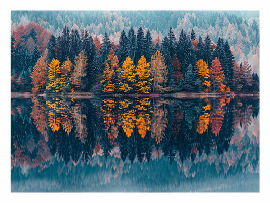 Autum Forest Lake Canvas Painitng Print