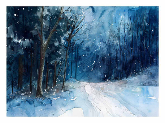 Winter Watercolor Painitng Canvas Art Print