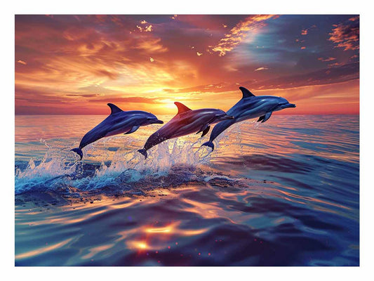 Flying Dolphins Canvas Painitng Print