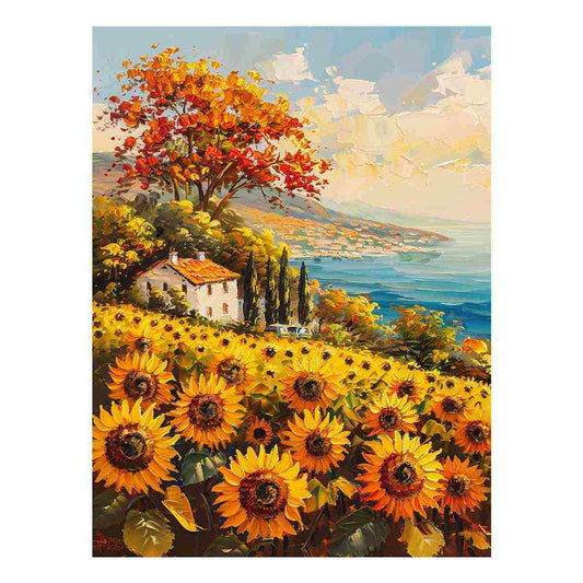 Sunflower Field House Canvas Art Print