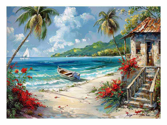 Caribbean Beach House Canvas Art Print