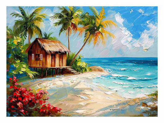 Wooden House on Beach Canvas Art Print