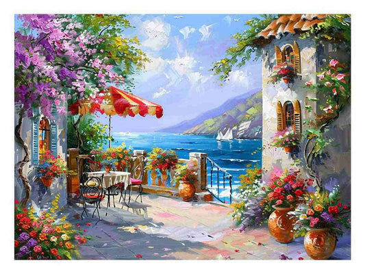 Italian Beachside Cafe Canvas Art Print