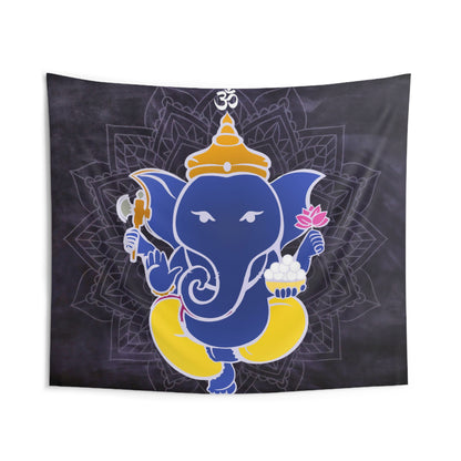 Yellow Blue Ganesha Tapestry