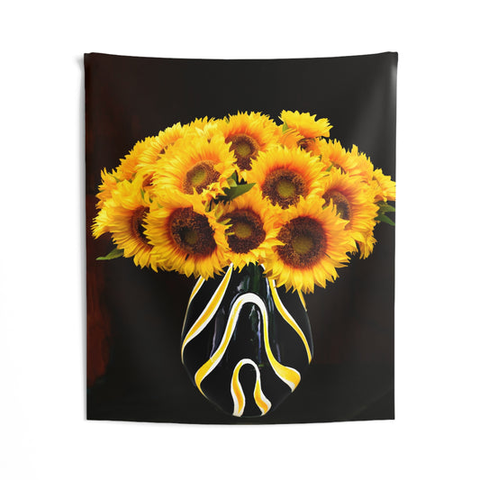 Sunflower Vase Yellow And Black Tapestry