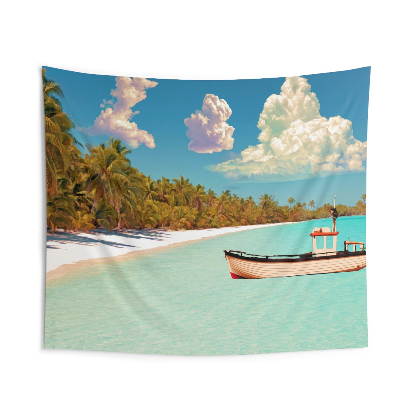 Coconut Trees and Boat Tapestry