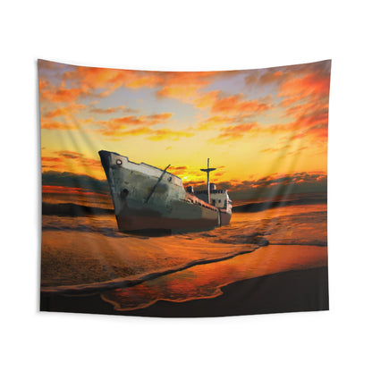 Ship Sunset Tapestry